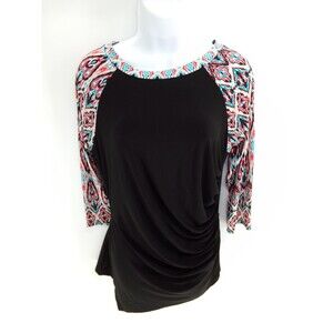 One fashion USA women's long sleeve blouse black multi color Size M (MED)